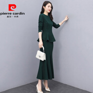 皮爾卡丹（pierre cardin）氣質(zhì)御姐兩連衣裙2025春秋新款時尚職業(yè)女神范名媛套裝魚尾裙 墨綠色【兩件裝】 XL 【建議115-125斤】