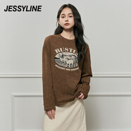 JESSYLINE杰茜萊咖啡色寬松顯瘦純棉t恤女裝2024秋新款長(zhǎng)袖上衣 商場(chǎng)同款 咖色 XS