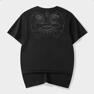 VENSUP短袖t恤男裝夏季中國風(fēng)醒獅刺繡純棉情侶寬松上衣服男士國潮T恤衫 756獅頭黑色 2XL(建議160-175斤)