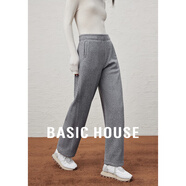 Basic House/百家好秋冬加絨加厚保暖時(shí)尚直筒修身休閑褲女秋冬松緊腰長(cháng)褲 灰色 M