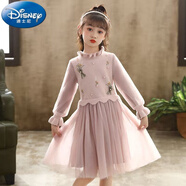 迪士尼（Disney）兒童冰雪奇緣愛莎公主裙春秋新款女童長袖加絨連衣裙女孩蓬蓬紗裙 皮粉（不加絨） 110