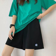 Lauaird 胖mm300斤高腰運動(dòng)短褲子女學(xué)生寬松顯瘦遮肉肉大碼闊腿五分褲in 黑色  3XL 165-195