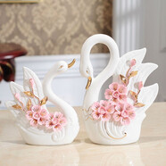 帕美居 歐式天鵝陶瓷擺件一對創(chuàng  )意家居客廳書(shū)房電視柜裝飾品開(kāi)業(yè)結婚 天鵝一對