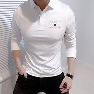 Tommy Hilfiger 湯米·希爾費格 男士商務(wù)休閑長(cháng)袖Polo翻領(lǐng)T恤 白色刺繡標polo領(lǐng)T恤 XL （建議160-175斤）