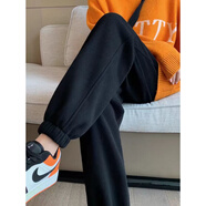 冠軍閃電美國重磅灰色運動(dòng)褲男女春秋冬季新款寬松束腳小個(gè)子顯瘦加絨休閑 黑色松緊褲腳-《春秋單褲》 男女 M 建議體重100-115斤