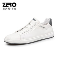 零度zero官方男鞋板鞋新款男士小白鞋韓版時尚頭層牛皮透氣休閑皮鞋 白色 42