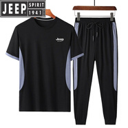 JEEP SPIRIT吉普短袖t恤男潮流上衣冰絲棉打底衫半袖兩件套夏裝白色體恤休閑 2069黑色(短袖+長(zhǎng)褲) XL 125-140斤