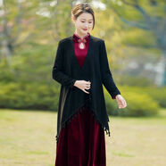 沐夏朵旗袍披肩披肩外搭中老年女針織披風(fēng)春秋季喜婆婆媽媽披肩百搭長(zhǎng)袖 黑色[端莊] 2XL 建議105-120斤