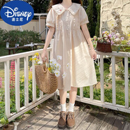 迪士尼（Disney）女大童連衣裙夏季韓版寬松初中生12到15歲少女孩顯瘦過膝長裙 杏色 M 建議85-95斤