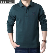 吉普（JEEP）長袖t恤男2025年春秋新款男士商務(wù)休閑寬松棉質(zhì)大碼翻領(lǐng)男裝上衣 6129款墨綠色 L(建議131-145斤)