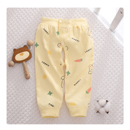 小三月新生嬰兒兒褲子開(kāi)檔純棉a類(lèi)0-3-6個(gè)月女寶寶秋褲嬰兒開(kāi)襠褲子全棉 M-977星星兔黃 59cm