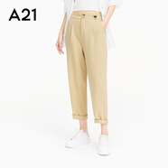 A21秋季新款時尚女裝顯瘦薄款休閑褲女寬松直筒九分錐型褲女 卡其 27