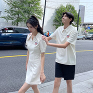 托瑪菲情侶裝夏天一男一女polo領(lǐng)短袖t恤連衣裙小個(gè)子顯瘦裙子夏季套裝 女連衣裙 2XL碼