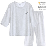 巴布豆兒童睡衣夏季薄款莫代爾家居服男童寶寶冰絲空調(diào)服套裝女童 7分褲套裝 6521 麻灰 160 參考身高155-165