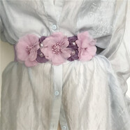 庭睿（TINGRUI）波西米亞風(fēng)花朵寬腰帶女裝飾腰封百搭帆布彈力皮帶襯衫連衣裙配飾 淺紫色
