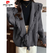 皮爾卡丹（pierre cardin）設(shè)計(jì)感海領(lǐng)流蘇披風(fēng)加厚毛衣開衫女秋冬寬松慵懶風(fēng)顯瘦針織外套 灰色 S 建議80-95斤