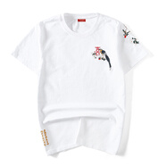 天龍致尊Denon supreme短袖刺繡t恤男女2022夏季中國風(fēng)麒麟寬松大碼純棉國潮情侶裝T恤衫 T862白色 M碼（建議95-115斤）