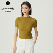 阿瑪施（AMASS）女裝新款簡(jiǎn)約百搭圓領(lǐng)短袖針織T恤衫女5399601 橄欖綠 M (3碼)