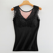 KAHTOP2025秋冬新款蕾絲保暖背心女士加絨加厚內穿打底棉帶胸墊馬甲GYM 黑色 XL 【130-180斤】