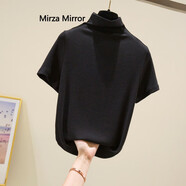 Mirza Mirror半高領(lǐng)短袖打底衫女t恤春秋百搭氣質(zhì)新疆棉針織內搭上衣 黑色 L