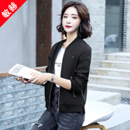 敏赫 春秋季短款小外套女2022新款韓版休閑夾克衫百搭時尚棒球服上衣潮 W021 黑色 M 建議 80-95斤