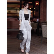 Mad Cortes春夏氣質(zhì)干練輕奢御姐女神范高級感職業(yè)小香風(fēng)西裝闊腿褲套裝 銀色 S