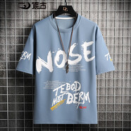 浪古 夏季短袖T恤男士休閑潮牌青少年學(xué)生半袖體恤潮流男裝半截袖夏裝 D259藍色 XL