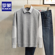 羅蒙（ROMON）輕熟風(fēng)翻領(lǐng)毛衣男秋冬季新款潮流假兩件針織衫帥氣休閑內搭毛線(xiàn)衣 灰色 2XL