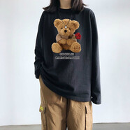 艾羅帝朗 時(shí)尚韓版純棉長(cháng)袖t恤女寬松圓領(lǐng)上衣春秋季上新學(xué)生長(cháng)袖打底衫時(shí) 黑色長(cháng)袖玫瑰熊 M 95-105斤