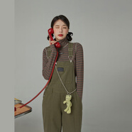 CHUU寬松背帶褲女2025秋季新款時(shí)尚設計感純色闊腿休閑長(cháng)褲子 墨綠 M