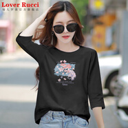 LOVER RUCCI純棉七分袖2025年夏季新款寬松百搭圓領(lǐng)t恤女打底衫白色上衣ins潮 BX328黑色 XL