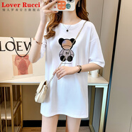 LOVER RUCCI歐貨大版遮臀長(zhǎng)款白t恤中長(zhǎng)款短袖女遮屁股寬松長(zhǎng)t配鯊魚褲的上衣 236-145白色 M 適合95-110斤