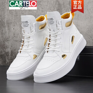 卡帝樂(lè )鱷魚(yú)（CARTELO）白色高幫板鞋男2025新款冬季加絨內增高休閑小白鞋子男士馬丁靴潮 白金色(增高款) 39