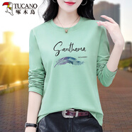 啄木鳥(niǎo)（TUCANO）長(zhǎng)袖t恤女上衣T恤女保暖2022新款好棉春秋秋季上衣中年 995豆綠 XL _(建議110-125斤)