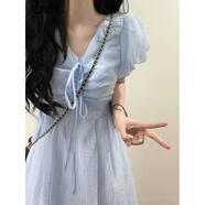 億梵莎（YIFANSHA）法式裙子連衣裙2023夏裝女氣質(zhì)女神范新款泡泡袖收腰顯瘦中長(zhǎng)裙 奶鹽藍(lán) 均碼（可備注碼數(shù)）