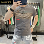茉莀（MOCHEN） 歐貨潮牌印花短袖t恤男士夏季新款圓領(lǐng)修身帥氣絲光棉半袖體恤潮 灰色 5XL