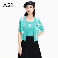 A21春夏款外穿針織衫女裝新款氣質(zhì)女裝小清新針織開(kāi)衫短款女上衣 薄荷綠 S