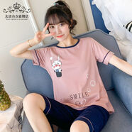 女式睡衣夏款居家服睡衣女夏季短袖套裝半袖七分褲兩件套韓版春秋可愛(ài)中褲家居服 短袖七分褲星空兔 女：M碼(建議體重70-95斤)