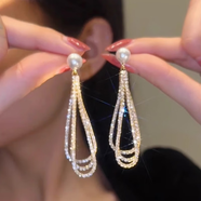 銀瑜 高級感長(cháng)款鋯石流蘇耳環(huán)洋氣時(shí)尚仿珍珠時(shí)尚大氣設計感氣質(zhì)耳飾 滿(mǎn)鉆鏈條耳環(huán)