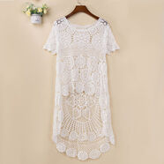 口旋針織衫衣服女新款前短后長(cháng)鏤空中長(cháng)款長(cháng)袖寬松外套外穿 短x袖白色 均碼 80-140斤