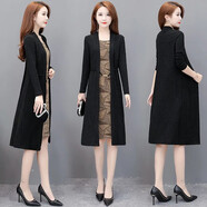 頓色雨連衣裙女2025新款春秋季長(cháng)袖女氣質(zhì)減齡假兩件洋氣淑女風(fēng)中年女裝 金色 寬松遮肚 XL 建議85-100斤