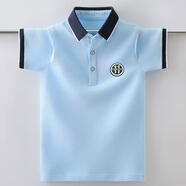 伴1號（BANYIHAO）男童短袖T恤夏季夏天衣服翻領(lǐng)POLO衫棉寬松兒童上衣男孩中大童 淺藍色 170
