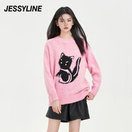 JESSYLINE杰茜萊時(shí)尚卡通寬松套頭針織衫女秋季新款顯瘦毛衣 商場(chǎng)同款 淺粉色 S/160