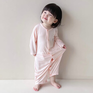 小三月嬰兒衣服夏季薄款長袖連體衣冰絲莫代爾無骨睡衣爬服男女寶寶夏裝 【粉】莫代爾【閉襠】長袖 73cm適合16斤內