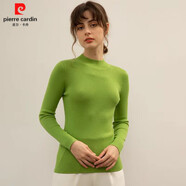 皮爾卡丹100%全棉線洋氣毛衣女半高領(lǐng)緊身針織衫修身絲光棉長袖打底 牛果綠 S
