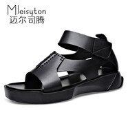 邁爾司騰（Mleisyton）男士涼鞋2024夏季新款開車皮涼鞋男真皮厚底羅馬運(yùn)動(dòng)休閑沙灘鞋潮 黑色 38