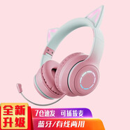 萌可兒貓耳朵無(wú)線(xiàn)藍牙耳機兒童款耳麥可愛(ài)男女生頭戴式閃燈學(xué)生手機平板網(wǎng)課坐飛機隔音送孩子生日禮物 升級款-漸變粉（6歲-成人）藍牙