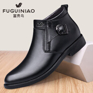 富貴鳥(niǎo) 男士商務(wù)皮鞋高幫馬丁靴加絨保暖棉鞋軟皮軟底切爾西正裝男鞋 黑色【四季款】 38 (240mm)