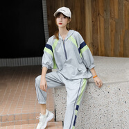 NPZ運(yùn)動(dòng)套裝女春夏薄款女裝時(shí)尚韓版潮流寬松蝙蝠袖連帽衛(wèi)衣兩件套女 灰色 XL 【120-140斤】
