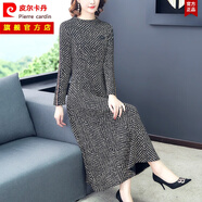 【特價(jià)撿漏】皮爾卡丹高檔女裝氣質(zhì)秋冬長(cháng)袖連衣裙女2022新款冬季薄款加厚打底長(cháng)裙子顯瘦減齡 黑色 XL